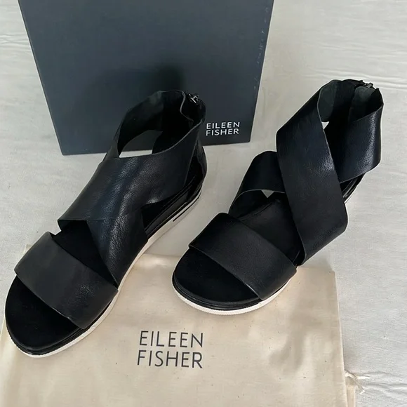 Eileen Fisher Black Sport Footbed Sneaker Sandal Size 7 with Box - Picture 2 of 12